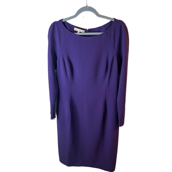 Michael Kors Purple Long Sleeve Sheath Dress Crew Neck Size 14 - Picture 9 of 10